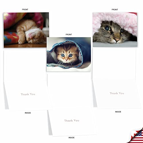Image of The Best Card Company 10 Assorted Thank You Notecards Bulk Box Set 4 x 5.12 Inch with Envelopes (10 Designs, 1 Each) Cat You See Me Now? M1543TY