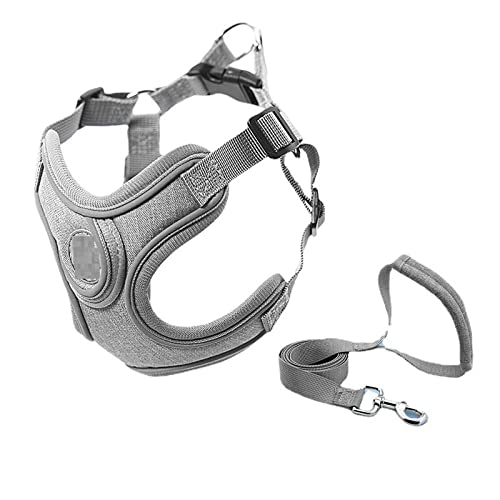 ペットリーシュ、 リード付き グレー ペット 犬用 調節可能 ハーネス 子犬用 ベスト 首輪 リーシュ 犬用アクセサリー M(XS)