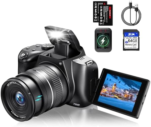 4K Digital Cameras for Photography, Autofocus 12X Optical Zoom 72MP Vlogging Camera for YouTube, Photography Camera with 270°Flip Screen, Wi-Fi & App-Controlled Cameras, 2 Batteries, 64GB Card, Black 4K Digital Cameras for Photography, Autofocus 12X Optical Zoom 72MP Vlogging Camera for YouTube, Photography Camera with 270°Flip Screen, Wi-Fi & App-Controlled Cameras, 2 Batteries, 64GB Card, Black