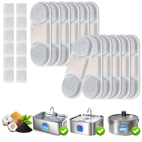 AnyEnjoy 12 Pack Dog Water Fountain Filter for FIYOVA/MAILOFY/Zuqqony 3.2Gal/12L and 4.2Gal/16L Stainless Steel Fountain Dog Water Bowl Filter Replacement 6 Month Set with 12 Sponge