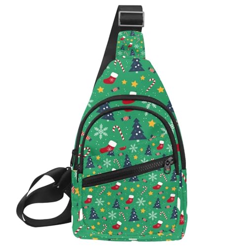 Sac de poitrine vert compact motif sapin de Noël homme zippé léger