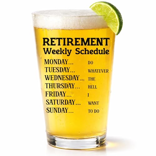 Retirement Gifts for Men – Funny Beer Glass with Weekly Schedule – Best Retirement...