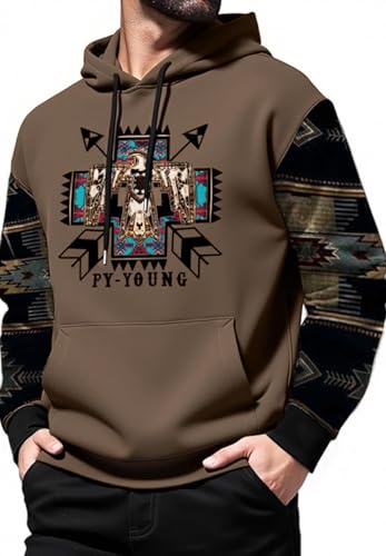 Hoodies for Men Western Cowboy Hooded Sweatshirt Fashion Print Graphic Hoodie Outdoor Workout Pullover with Pocket4