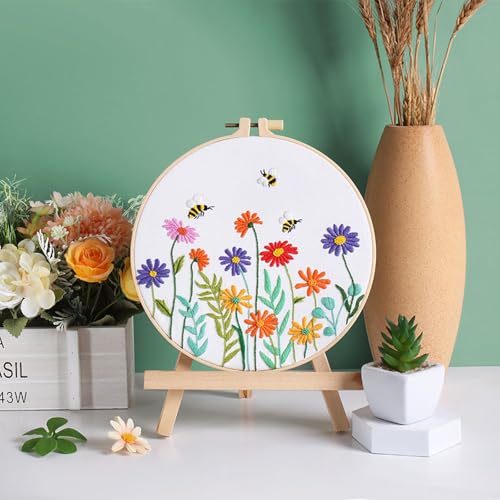 Image of Louise Maelys Embroidery Kits for Beginners,Cross Stitch Kit for Adults,DIY Needlepoint with Daisy Flowers Pattern