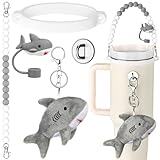 Kenning 5 Pcs Silicone Cup Accessory Set Compatible with Stanley Cup, Including Silicone Beaded Bottle Strap, Keychain, Straw Cover, Rubber Ring, Metal Hook for 8-40 oz Tumbler(Gray,Shark)