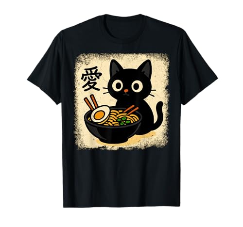 Funny Cat Ramen Graphic Japanese Kawaii Manga Anime Camiseta