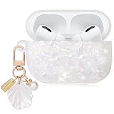 Cute AirPod Pro 2 Case with Shell Pearl Keychain Bling Marble Design Hard TPU Cover Compatible with