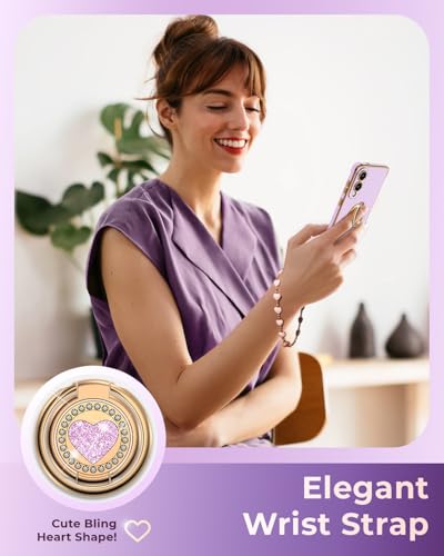 Image of XYZ for Galaxy S25 Edge Case with Stand, for Samsung Galaxy S25 Edge Case with Double Ring Kickstand, Women Girls Cute Love-Heart Bling Luxury Protective Phone Case for Samsung S25 Edge, Purple
