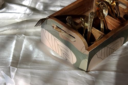 Image of Monstera Hut Abstract Aura Mangowood Cutlery Caddy | Wooden Cutlery Stand Storage Organiser|Cutlery Spoon Stand For Dining Table Chammach Stand|Multipurpose Cutlery Holder |Size23x17x10 cm