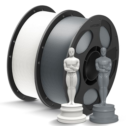 ANYCUBIC PLA+ 3D Printer Filament Bundle, PLA Plus 1.75mm Dimensional Accuracy +/- 0.02mm, Fit Most FDM 3D Printers, 1KG Reusable Spool, 2KG White+Texture Grey