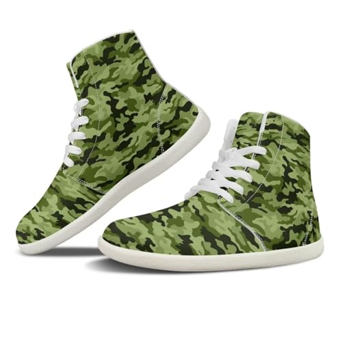 Camouflage Print High Top Barefoot Shoes for Men Comfy Flats PU Leather Walking Shoes Lightweight Non Slip Casual Lace Up Sneakers3