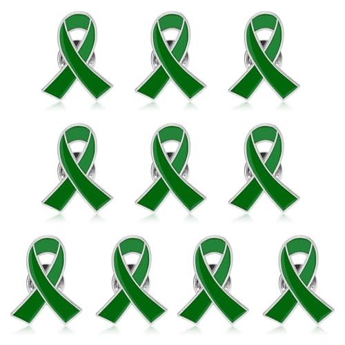 Yadiana 10pcs Green Ribbon Pins, Mental Health Awareness Enamel Lapel Pins Bulk, Green Ribbon Brooch Hope Pins For Public Charity Campaign Fundraiser Gift Supplies