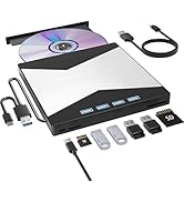 External CD/DVD Drive for Laptop, DVD Player for Laptop, 8 in 1 Ultra-Slim CD Burner with 4 USB P...