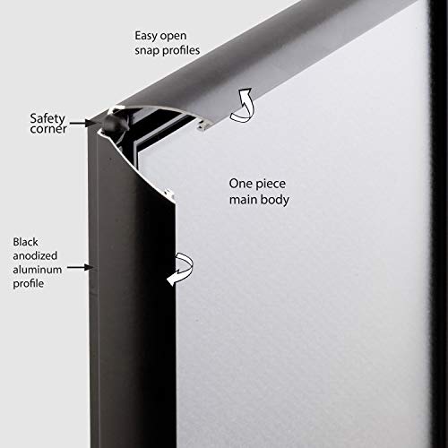 M&T Displays Opti Snap Poster Frame 11X17 Inch Black 1" Aluminum Profile Front Loading Wall Mounting Photo Picture Document Certificate Sign Holder Mitered Corner Anti Glare Cover #TOP3
