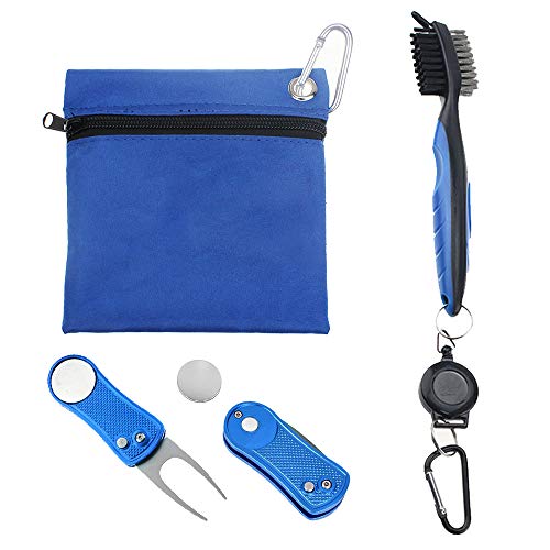 SnailGarden Accesorios de Golf, Incluye 1 Cepillo para Palos de Golf con mosquetón de Aluminio retráctil de 2 pies, 2 Herramientas de Divot y 1 Bolsa para Palos de Golf