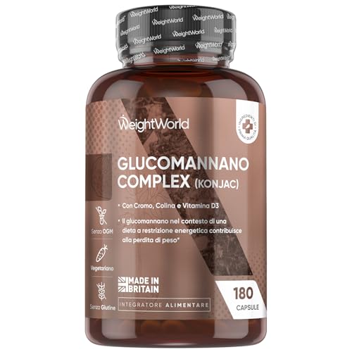 Glucomannano Complex Vegetariano in 180 Capsule con Vitamina D3, B3, Cromo, Colina, Konjac, Il Glucomannano nel Contesto di una Dieta a Restrizione Energetica Contribuisce alla Perdita di Peso (EFSA)