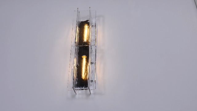Image of 30 Inch Water Ripple Glass Wall Sconce, Hardwired Black Sconce, Included Bulb