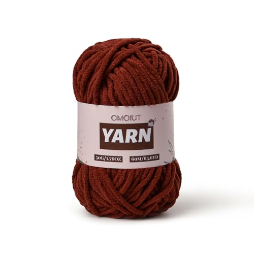 Image of Plush Chenille Chunky Crochet Yarn - Baby Yarn for Crocheting Soft - Velvet Yarns Knitting for Blankets Crafts - Fluffy Amigurumi Yarns 50g / 65.6yd (Coffee)