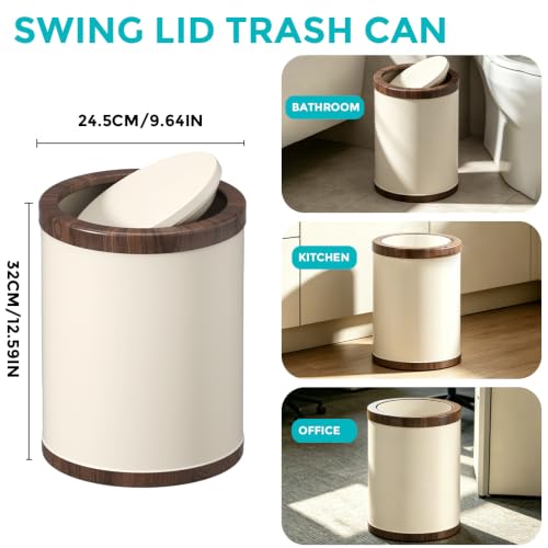 Image of 2.3 Gal /2.6 Gal Metal Shake Lid Trash Can, Double Bucket for Bathroom, Living Room, Kitchen, Office (White Gold lid - 15L)