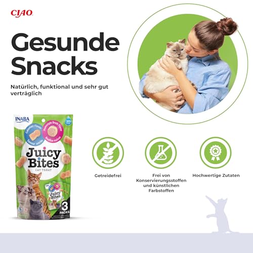 INABA Juicy Bites 98% Hühnerfleich 29% Protein, Reich an Hähnchen und Thunfisch Katzenleckerlis, Getreidefrei, Zuckerfrei, Keine Nebenerzeugnisse, Premium Cat Treats aus Japan 33.9 g (6er Pack)