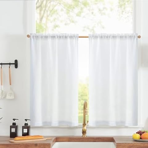 jinchan Linen Blend Kitchen Tier Curtains, 24 Inch, White, 2 Panels — $15.99 (27% off)