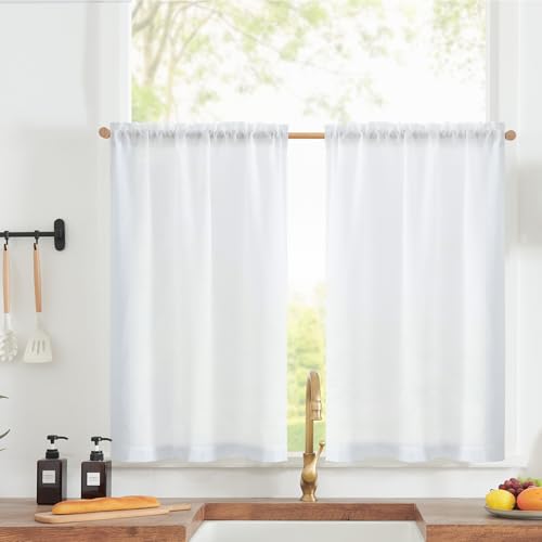 jinchan Linen Textured Tier Curtains 36 Inch for Kitchen Windows Farmhouse Cafe Curtains Small Drapes Rustic Light Filtering Half Window for Living Ro