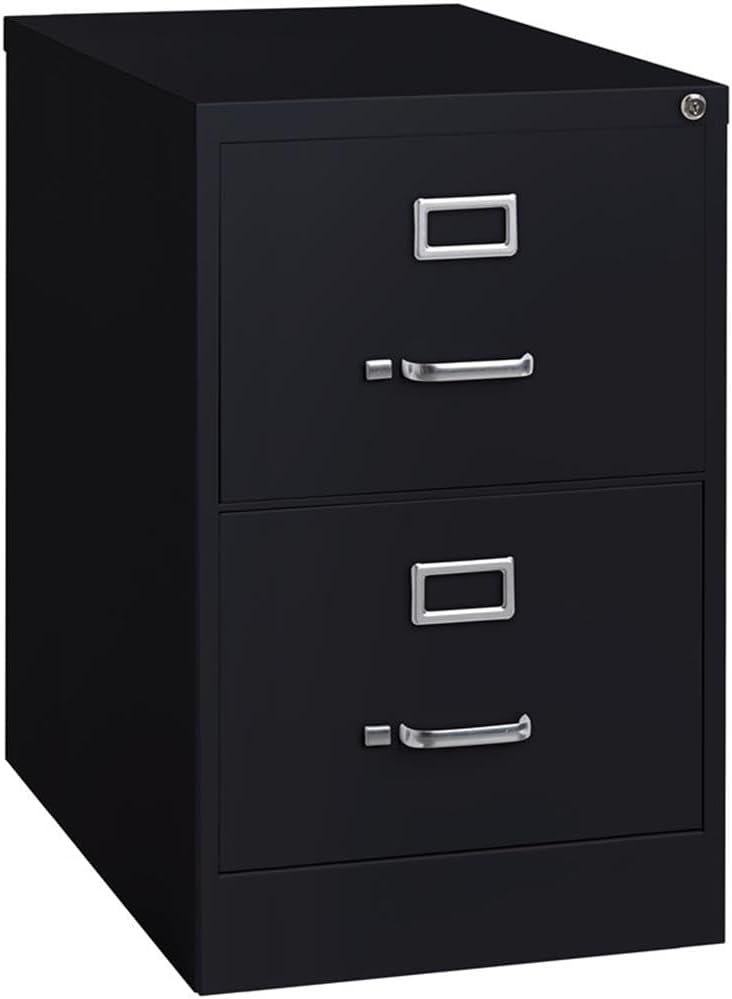 Scranton & Co 2-Drawer Metal Vertical Filing Cabinet, 25" Depth, Black Finish, Legal Width, Durable Commercial-Grade Steel Construction, Smooth Ball-Bearing Slides, Locking Office Storage for Files
