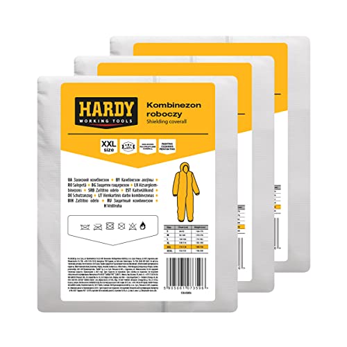HARDY Combinaison de Peinture Jetable en Fibre de Polypropylène PP Vêtement de Protection Catégorie III pour SST Travaux de Rénovation et de Construction Équipé D'une Cagoule 3 Pièces Taille XXL