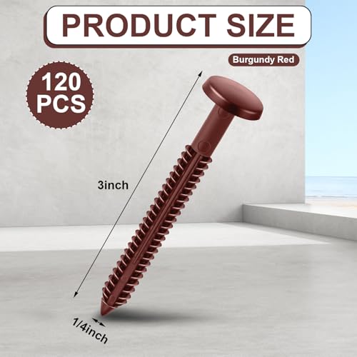 Image of Blulu 120 Pcs 3 Inch Vinyl Shutter Fastener Window Panel Peg Lok Pin Pegs Screws Shutter Spikes Anchor (Burgundy Red)