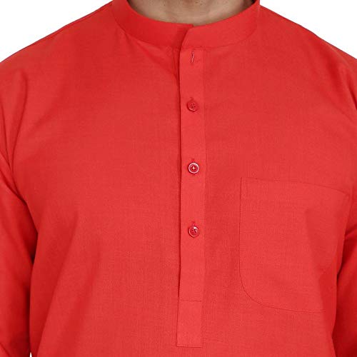 Kurta pijama indio para hombre traje étnico rojo cómodo y transpirable 5