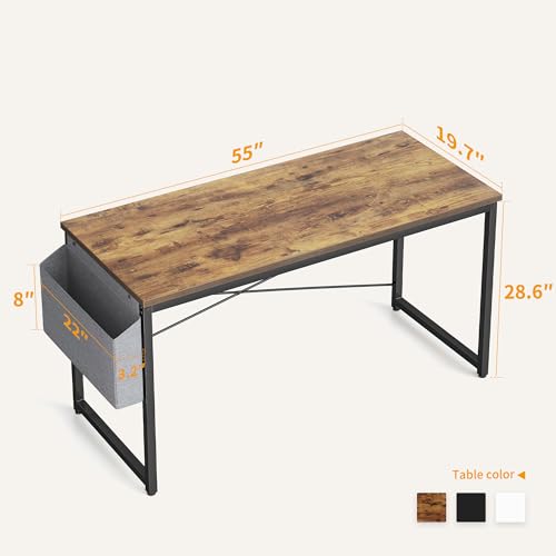 Image of Cubiker Computer Desk, Home Office Writing Study Desk, Modern Simple Style Laptop Table with Storage Bag (52.2, Rustic)
