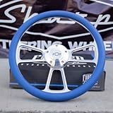 14' Billet Steering Wheel for Chevy - Blue Wrap and Chevy Horn Button