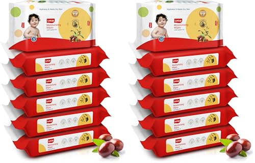 Image of LuvLap Moisturising Wet Wipes without Lid For Baby Skin, Enriched With Jojoba Oil & Vitamin E, pH Balanced, Dermatologically Safe, Paraben & Sulphate Free, 72 Wipes, pack of 12
