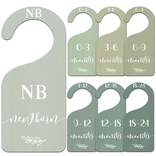 Image of Whaline 7Pcs Green Wooden Baby Closet Size Dividers with Green Velvet Bag Newborn to 24 Month Thicken Infant Wardrobe Hanger Organizers for Home Nursery Supplies