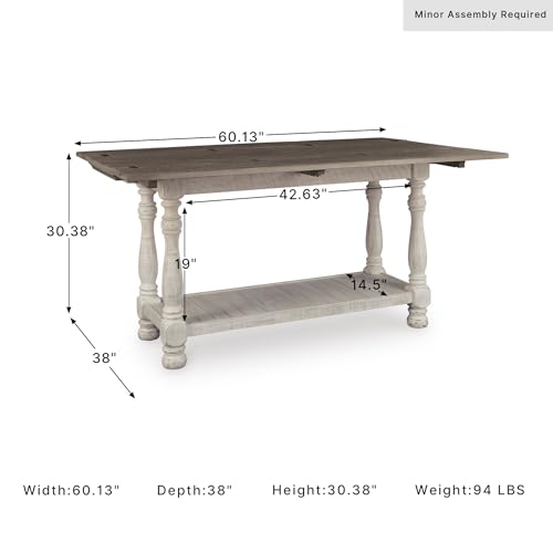 Image of Signature Design by Ashley Havalance Farmhouse Sofa Table, Flip Top Design for Additional Dining Space and Fixed Lower Shelf, Gray & White with Weathered Finish