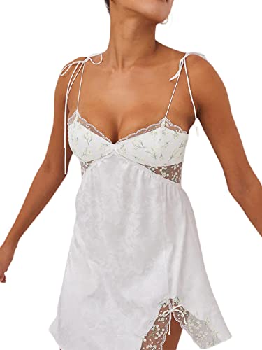 Image of Women's V Neck Adjustable Spaghetti Straps Sleeveless Sexy Backless Dress Y2k Lace Dresses Party Clubwear