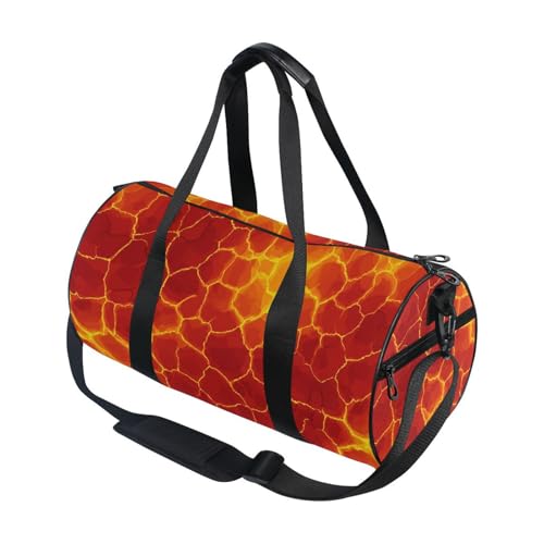 Flame Lava Sports Duffel Bag Stylish Barrel Gym Bag with Spacious Main Compartment Side Pockets Adjustable Shoulder Strap for Sports, Outdoor Training and Short Trips