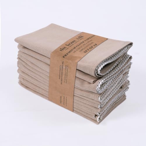 Image of The Home Talk Lace Table Napkins -Cotton Linen Blend Dinner Cloth Napkins for Parties,Dinners, Weddings, Cocktail&Christmas Decor|Soft,Reusable&Machine Washable|18 x 18 Inches (12, Linen)