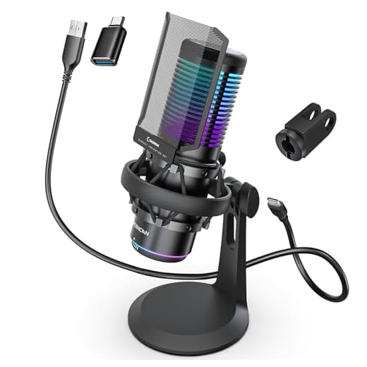 CACENCAN Condenser Microphone,USB Microphone with Shock Mount, Gaming Mic with Quick Mute, RGB Indicator, for PC PS5, Gaming, Streaming, Podcasts (Black)
