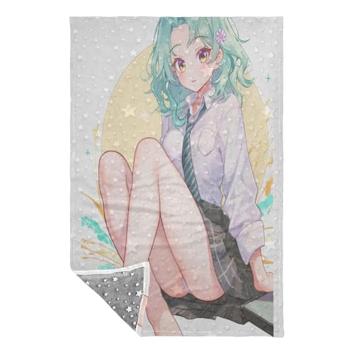 Manta de anime verde suave para sofá de sala de estar y dormitorio de estudiantes 3