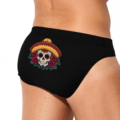 Cinco De Mayo Mexican Skull Printed Swim Briefs for Men Sexy Bikini Swimwear Elastic Beach Trunks Bathing Suit4