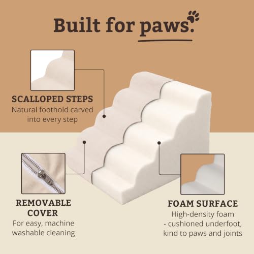 Image of Snoozer Scalloped Dog Ramp, 17.5 inch Tall Foam Pet Stairs, 4 Steps, Buckskin
