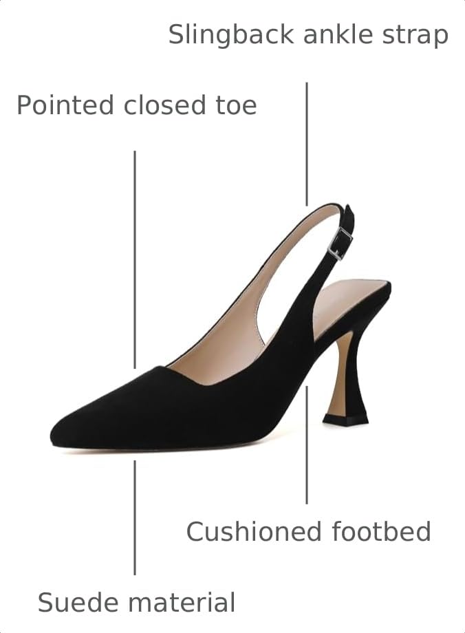 Image of Susanny Slingback Kitten Heels Elegant Dressy Pumps for Women Closed Pointy Toe Sexy Chunky High Heels Wedding Bride Prom Party Dress Shoes