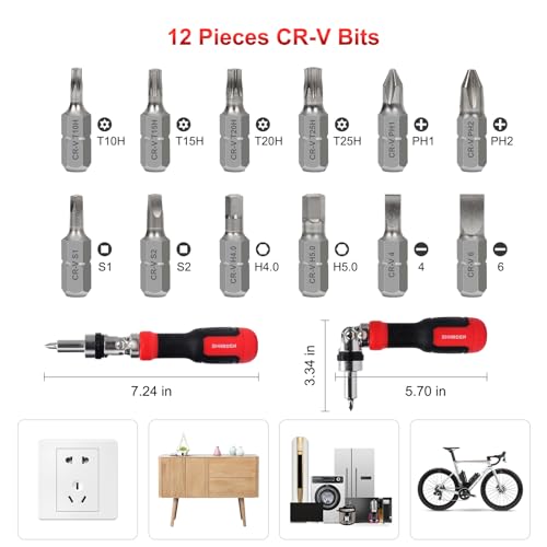 Image of SHARDEN 13-in-1 Ratchet Screwdriver Multi Screwdriver Tool All in One | Ratcheting Screwdriver Set with Phillips, Flat Head, Torx, Hex, Square, 180 Degree Pivoting Adjustable Angle Screw Driver