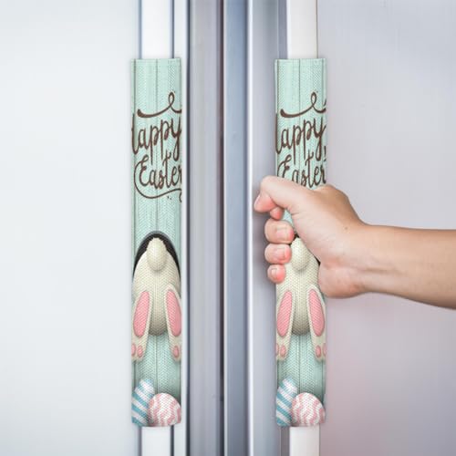 Image of Pardick Refrigerator Door Handle Covers Set of 2 Easter Wood Bunny Egg Washable Fridge Dishwasher Mocrowave Oven Door Decor Protector Handle Cover Keep Your Kitchen Appliance Clean