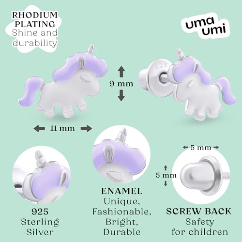 925 Sterling Silver Unicorn Purple Stud Earrings for Girls Hypoallergenic Safety Screw Back Rhodium Plated - Unicorn Purple Gifts Earrings for Baby Toddlers Little Teens Kids Earrings Jewelry2