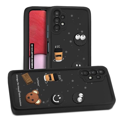 Image of AESTMO Back Case Cover for Samsung Galaxy A13 4G | Cute Fun Cartoon 3D Ball | Coffee Silicone Case | Full Body Protection | Camera Protection Back Cover for Samsung Galaxy A13 4G (Black)