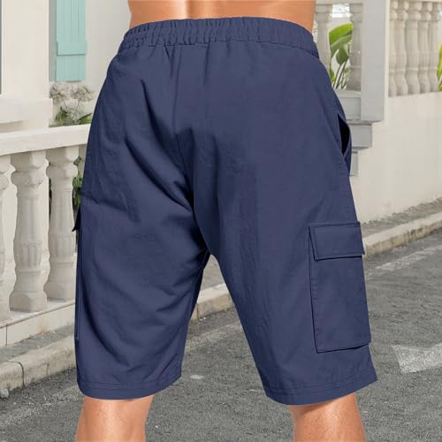 Image of Mens Linen Shorts Casual Drawstring Elastic Waist Cargo Vacation Lightweight Breathable Summer Beach Shorts for Men