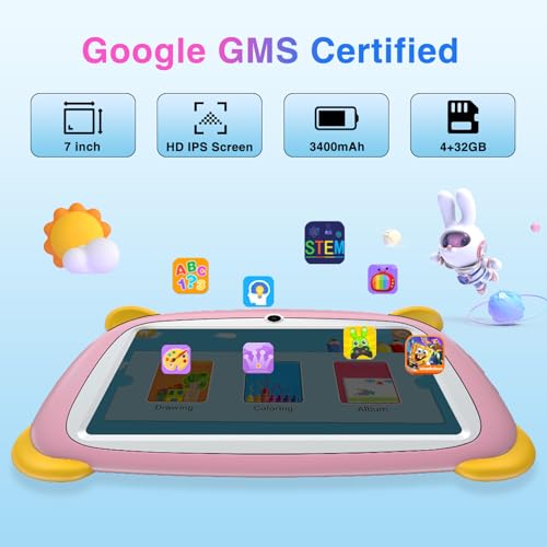 Image of DOOGEE U7 Tablet, 7 inch Android Tablet, 4+32GB ROM Pad,3400mAh Battery, Parental Control, Dual Camera, Shockproof Case, Educational, Games Bluetooth /WiFi (Pink)