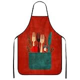 Rustic Kitchen Apron, Red Vintage Tableware Garden Cooking Apron for Home Chefs, Seasonal BBQ Gatherings, Perfect for Everyday Cooking 1Pcs